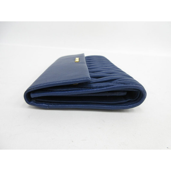Miu Miu Matelasse Tri fold Long Wallet Blue Leather - Picture 4 of 9